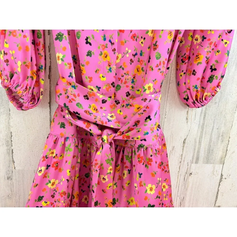 Ann Mashburn Sz S Isla Maxi Dress Pink Floral Charmeuse EUC - Picture 5 of 16